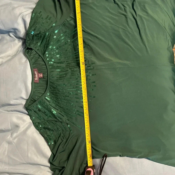 Roman's Hunter Green 2X Knee Length Swing Dress with Sequins around Neckline - Picture 6 of 7